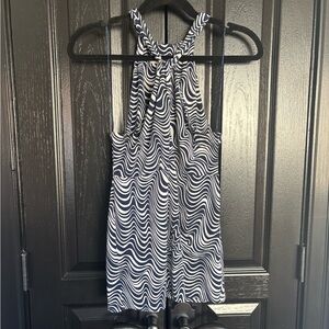Navy and White Wave Pattern Halter Top